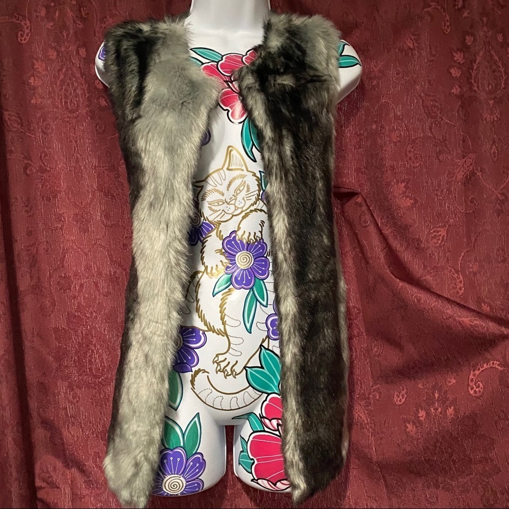Poof Taupe Grey Faux Fur Vest Cardigan